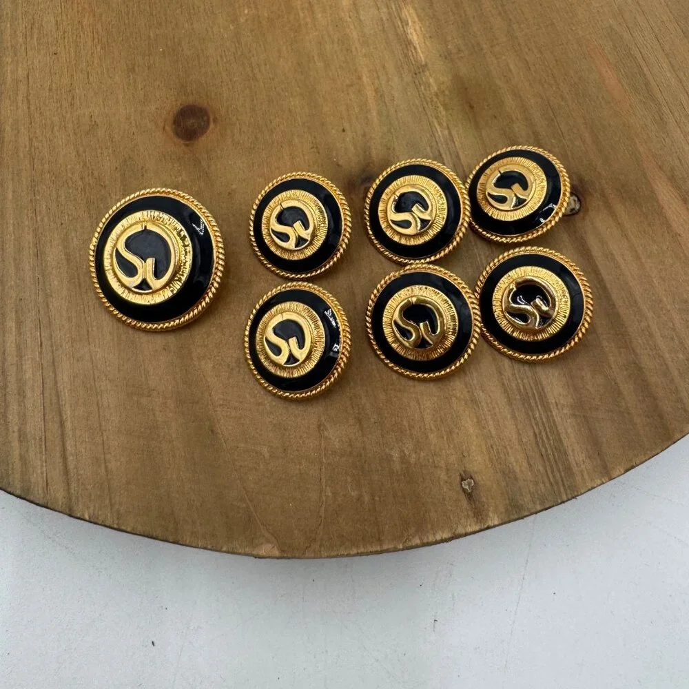 St. John Gold & Black Replacement Buttons Set Of 7 Round Rope Trim Design Shank